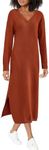 BTFBM Womens Sweaters Long Sleeve Maxi Dress V Neck Slit Sweater Dresses Casual Knit Oversized Maternity Dress(Solid Caramel, Medium)