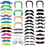 SUMAJU 48 Pcs Fake Mustaches, Colorful Self Adhesive Moustaches Novelty Mustache Fake Beard for Masquerade Costume