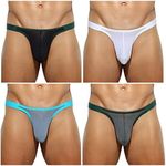 Casey Kevin Men's Sexy Breathable Mesh G-Strings Thong Bulge Pouch Tagless Underwear,4 Pack-Mutilcolor