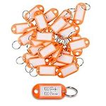 WINTEX Key Ring with Tags - 100 pcs - Heavy Duty Plastic Fobs with Labels - Coloured Key Chain Rings for Organising, Travelling, or Pets - Orange