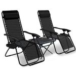 VOUNOT Zero Gravity Chair with Side Table, Set of 2, Deck Folding Recliner Sun Loungers Outdoor Chair with Cup and Phone Holder, Black