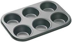 MasterClass KCMCHB6 6 Hole Muffin Tray with PFOA Non Stick, Robust 1mm Carbon Steel, 27 x 18cm Cupcake Tin , Grey