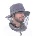 Mosquito Head Net Hat - Fishing Hat with Netting for Face and Neck Protection - Sun Hat for Outdoor Sports (Gray)