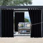 Waterproof Outdoor Curtain W105 x L84 - Grommet Top Sunlight Blocking Window Treatment Drapes Blackout Curtains for Home Bedroom Living Room Outdoor Patio Porch Pergola Cabana Gazebo (Black, 2 Panels)