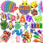 Lubibi Fidget Toys Set,31 Pcs Fidget Pack For Anxiety Relief Stress Sensory Toys Fidget Box with Finger Puppets Bubble Pop Stress Ball Birthday Party Favors for Kids and Adults