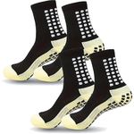 draval Non-Slip Football Socks for Men & Women | Grip Sports Socks with Cushioning | Anti-Skid, Breathable Cotton Crew Socks for Soccer, Rugby, Cricket, Gym, Yoga (2 pair black socks)