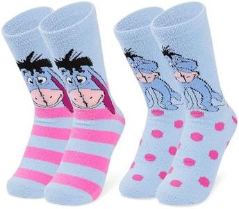 Disney Calcetines Antideslizantes Mujer de Casa Stitch Mickey Minnie Baby Yoda Pack de 2 (Azul Eeyore)