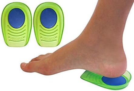 Gel + Memory Foam Shock Absorbing Heel Cups for Kid's with Sensitive Heels, Heel Spurs, Plantar Fasciitis, or Ankle Pain (Kid's Size 3-7) 2 Pairs, 4 Single Heelcups, Green, Kids Size 3-7