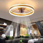 OMGPFR LED Ceiling Fans with Lights Reversible Remote, 6 Speeds Modern Bedroom Fan Ceiling Light Quiet Dimmable Small Ceiling Fan Light for Living Room, Gold 50CM