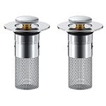 2PCS Bathroom Sink Stopper Hair Catcher, Pop Up Sink Drain Filter,Press Type Sink Wash Basin Water Plug Drain with Removable Stainless Steel Filter Basket Universal Bathtub Sink Drain Replacement