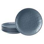 Navaris Set of 6 Ceramic Plates ⌀ 20cm - Artisanal Linen Textured Design - Stoneware Dinner Side Plate for Salads or Dessert - Dishwasher & Microwave Safe - Smokey Blue