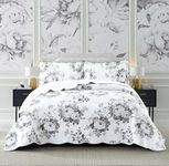 BQC Quilted Bedspread Bed Throw Comforter Embroidered Machine Washable 3 Pcs Printed Bedding Set with 2 Pillow Shams (Vintage Grey, King)