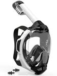 EMSINA-Full Face Snorkel Mask Adult The Perfect Snorkeling Gear for Adults and Kids, Upgrade Dry Top Breathing System-New flowtech design- Foldable Panoramic View, Anti Leak&Fog_WhiteS/M