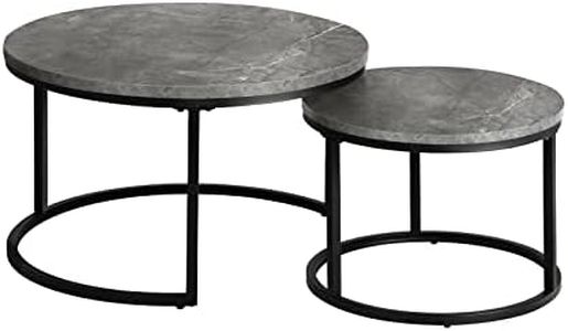 OIKITURE Nesting Coffee Table Set of 2 - Round Stacking Side Table Φ70CM+50CM, Marble-Texture Tabletop Sturdy Base, Easy Assembly for Living Room, Grey