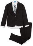 Haggar Boys' 4-Piece Suit, Dress Shirt & Tie Set, Black/White, 18