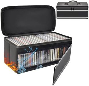 Sortivis Fireproof CD Storage Box with Clear Window, Holds 30+ CD Jewel Cases, Portable & Stackable DVD Holder Case with Handle, Adjustable Divider & Reflective Strip (Case Only)-Black