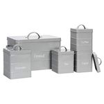 Harbour Housewares Metal Kitchen Canisters Set - Grey - 5pc Set - Vintage Loose Tea Coffee Beans Granulated Sugar Storage Container Biscuit Tin Caddy Bread Bin Storage with Airtight Lid