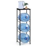 Water Jug Holder Stand 5 Gallon Water Bottle Holder Organizer with Shelf, Heavy Duty 3 Tier Water Bottle Storage Rack for Kitchen, Office, Living Room, Black