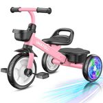 Umatoll Tricycle for Toddler 2-5 Year Old, Toddler Bike Outdoor Toys with Adjustable Seat&Light-Up Wheels, Birthday Gift for Boys Girls Ages 2–4 (Pink)