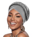 DRESHOW Women Turban Pre-Tied Double Twisted Braid Hair Cover Wrap Hat African Beanie Headwraps Chemo Cancer Cap