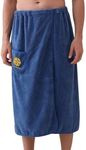 JIAHG Men's Adjustable Bath Wrap Towels Wearable Sauna SPA Beach Towel Towelling with Pockets Absorbent Coral Fleece (Blue B)