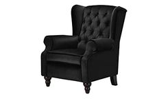 Wood Point Crafts Tufted Wing Chair for Living Room Bedroom High Back Arm Chair Cushioned Lounge Chair Single Seater Sofa |Luxury Rest Chair (Black)