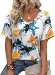 Zeagoo Short Sleeve Shirts White T Shirts for Women Oversized Tshirts Summer Ink Floral Blouses Tops M