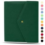 NEORAH – A5 Notebook [ SLEEVE ONLY ] with Envelope Flap Closure | Handcrafted Faux Leather Sleeve | Travel Journal Planner Diary Holder with Pen Loop | 2 Bookmarks | Front & Back pocket | 6 Card Slots |Multifunctional Wallet with envelope flap closure, fits any A5 soft cover Hobonichi, Filofax, Moleskine, Stalogy, Notebook Planner Organiser Agenda Journal - DARK GREEN