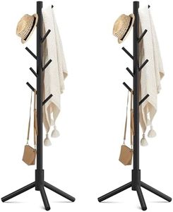 Haddockway Wooden Coat Rack Stand with 8 Hooks New Zealand Pine 3 Adjustable Coat Standing Tree Easy Assembly for Coats, Hats, Scarves and Handbags for Entryway, Hallway, Bedroom, Office,2 PCS