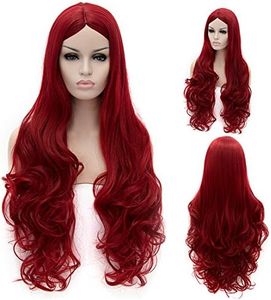 CoastaCloud 30"LOLITA Moda Peluca Largo Pelo Ondulado Rizado para Fiesta Adultos Rojo Oscuro