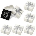 Heyu-Lotus 6 Pack Jewelry Gift Boxes, Small Gift Box, 7.5x7.5x3.5cm Gift Box with Lid, Kraft Paper Bow Jewelry Gift Box, Necklace Ring Bracelet Earrings Small Gift Box for Valentine's Day (Grey)