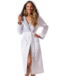 Morgenstern Dressing Gown Women Hood 100% Cotton Velour Long Bathrobe White M