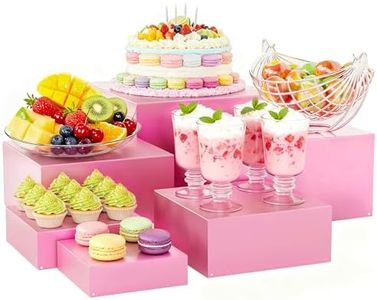 ihomecooker Metal Buffet Risers,6PCS Food Risers for Buffet Table 5in to 10in Display Stand for Catering Dessert Pink Cube Boxes Nesting Risers for Girl Princess party with Hollow Bottoms