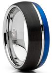 Metal Masters Co. Mens Tungsten Ring Dome Wedding Band Groove Black Blue Silvertone Comfort-fit 8MM 8.5