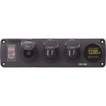 Blue Sea Systems 4368 Water-Resistant Accessory Panel, 12V Socket, 2X 2.1A Dual USB Chargers, Mini Voltmeter