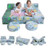 MeMoreCool Kids Play Sofa, Modular Toddler Couch Bed for Bedroom Playroom, 8-Piece Fold Out Couch Play Set, Creative Baby Couch Children Convertible Sofa Glow in The Dark Dinosaur