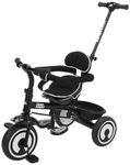 Amazon Brand - Jam & Honey Tricycle for Kids Plug and Play Parental Handle Cushioned seat guardrail (Black)