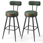 VASAGLE EKHO Collection - Bar Stools Set of 2, Swivel Counter Bar Stools with Backs, Synthetic Leather with Stitching, Mid-Century Modern, 30-Inch Tall, Kitchen Home Bar, Forest Green ULBC889C01