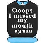 BWWKTOP I Missed My Mouth Again Adult Bibs With Crumb Catcher Gag Pranks Bib Gift Adjustable Eating Clothing Protectors For Elderly (Missed My Mouth)