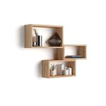 Mobili Fiver, Set of 3 Rectangular Cube Shelves, Giuditta, Rustic Oak, Made In Italy