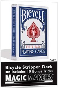 Magic Makers Bicycle Stripper Deck with 10 Bonus Tricks (Blue) - Tapered Magic Trick Deck