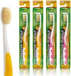 MOUTHWATCHERS Dr Plotkas Extra Soft Kids Toothbrushes Manual Flossing Toothbrushes | Ultra Clean Nano Toothbrushes | 4 Pack – 2 Yellow and 2 Pink Childrens Toothbrushes