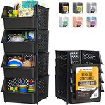 Skywin Stackable Storage Bins for Pantry - Stackable Bins For Organizing Food, Kitchen, and Bathroom Essentials (4 Pack, Black)