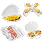 4Pcs Microwave Cooking Set BPA Free Heat Resistant Dishwasher Safe Microwave Oven Cookware Set with Bacon Baking Plate Egg Steamer Fried Egg Box Potato Rack for Home Kitchen ○