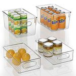 FINEW 4 Pack Clear Storage Organiser Box (2 Large/2 Small Stackable Containers), BPA Free Plastic Refrigerator Storage Bins, Fridge Pantry Drawer Organizers Trays for Freezer, Kitchen, Cupboard