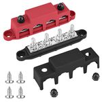 12 V - 48 V Bus Bar Power Distribution Block with 4 x M8 Terminal Studs, High Performance Module BUSBAR with Cover for Cars RVs Ships Yachts (Red & Black)