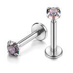 Zysta 16g 316L Stainless Steel Labret Monroe Lip Ring/Tragus/Helix Piercing Jewellery Flat Back Earrings, 3mm Cubic Zirconia, 8mm Bar Length (Silver)