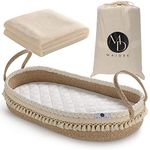 Maidek Baby Changing Basket - Handmade Woven Cotton Rope Moses Basket - Changing Table Topper with Mattress Pad, Removable Cover, Soft Blanket, Furniture - 29x16x4.7 Brown/White, Brown/White, Large