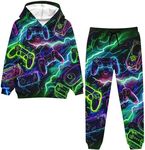 Belovecol Boys Hoodie Pant Set Big Boy Pants Pullover Hoodie and Sweatpants Clothes Set Anti Pilling 3D Print Hooded Sweatshirt Jogger Suits, Colorful Gaming Console, 7-8 Years