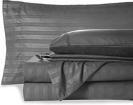 Bedding Begs 100% Organic Bamboo, Soft & Cooling, 4 Pices Bed Sheets(1 Flat Sheet and 1 Fitted Sheet 8" Deep Pocket with 2 Pcs Pillow Cover Set (17"x27") King Size Dark Gray Stripe